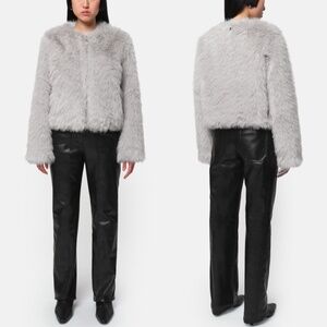 Apparis Uma Tinsel Crop Zip Front Shaggy Faux Fur Coat Silver XL NWT Jacket